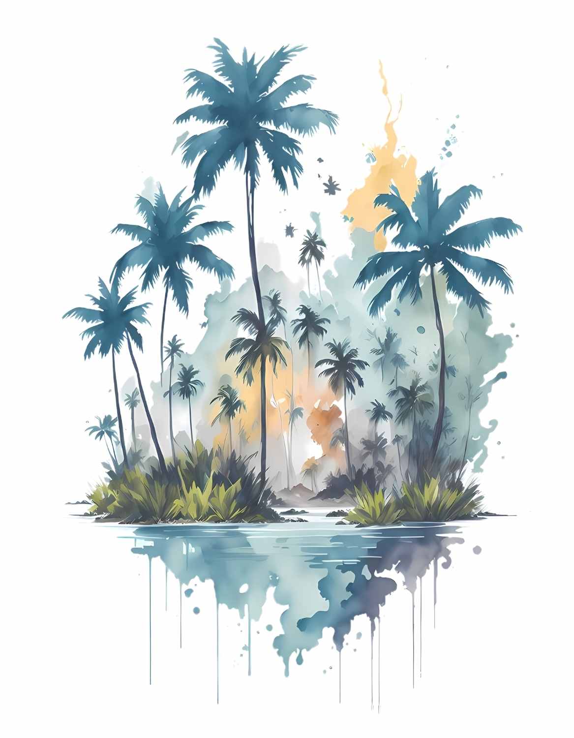 Water Coloured Coconut Trees