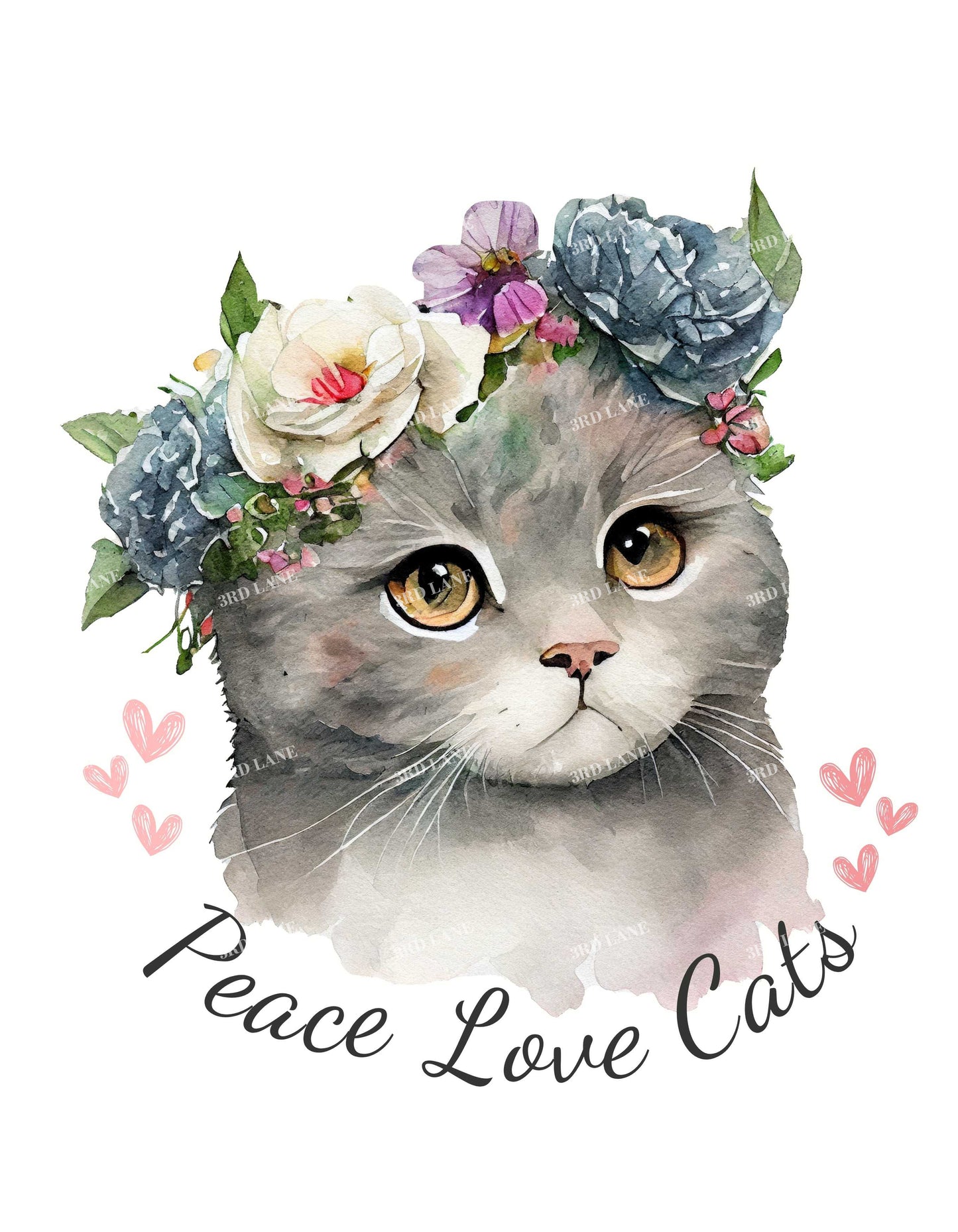 Lt Grey Marl Peace Love Cats Graphic