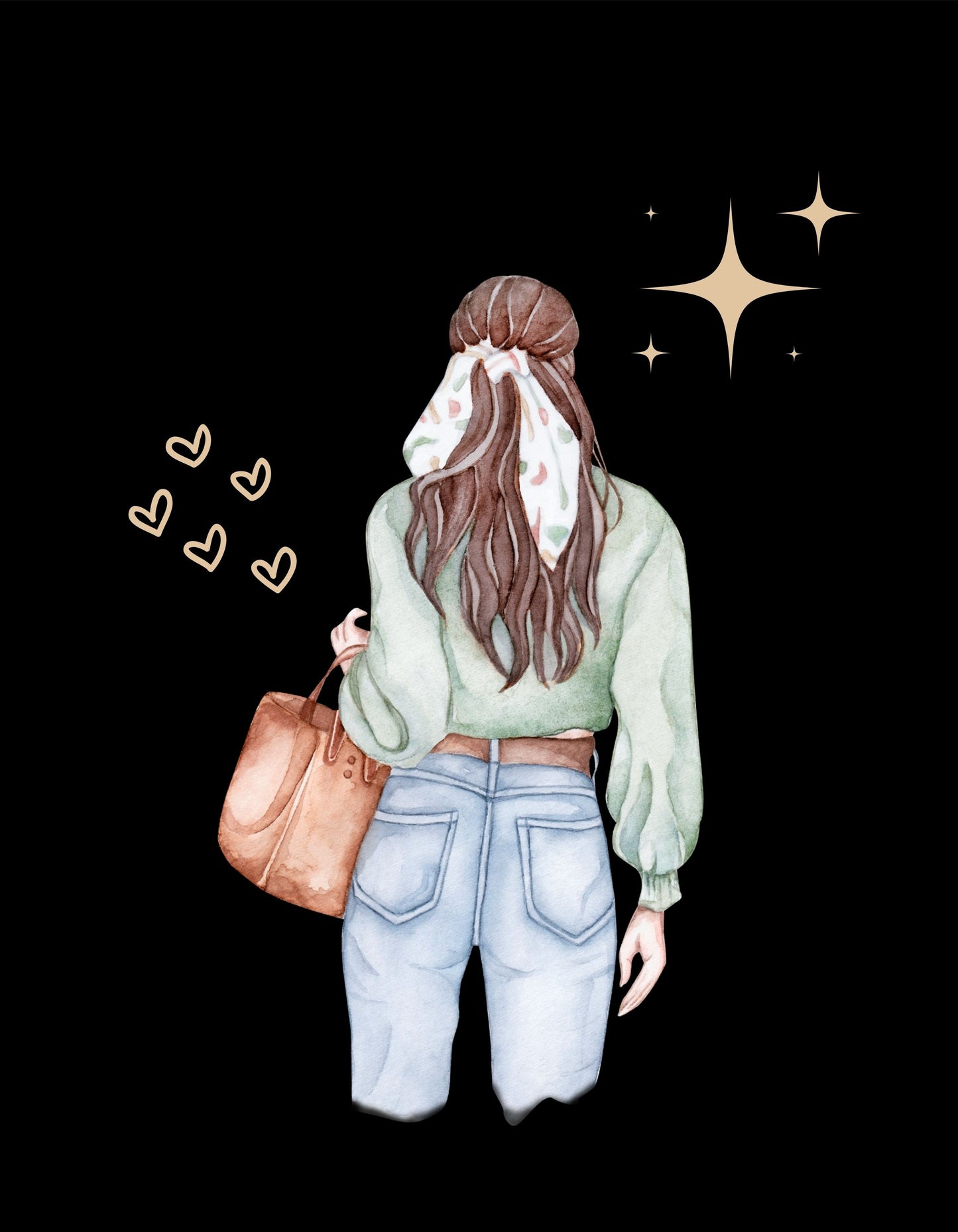 Lady looking at Night Sky Graphic