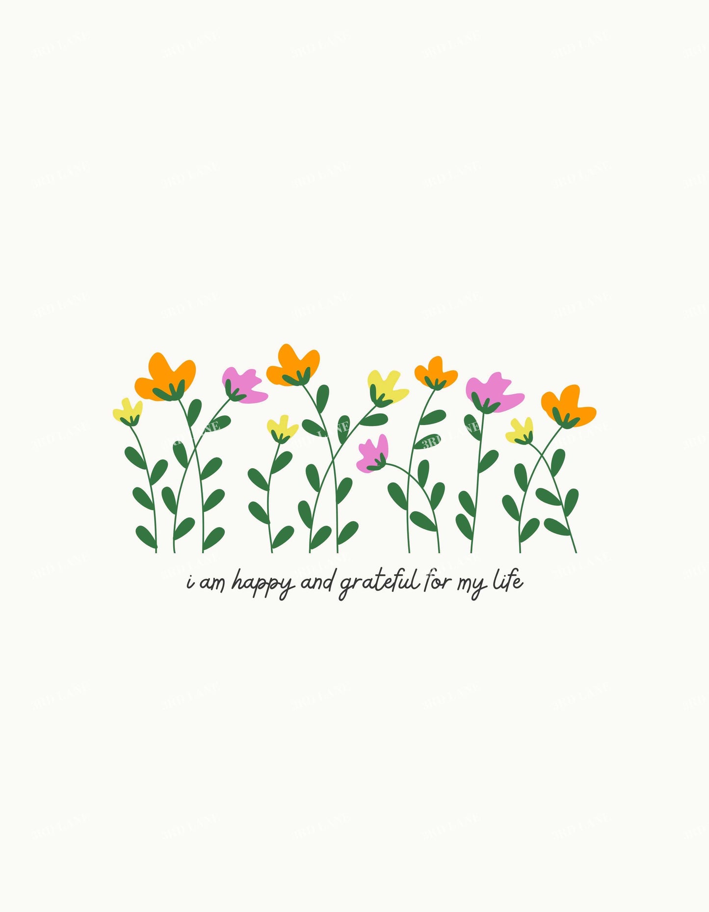 White Happy & Grateful for Life Graphic