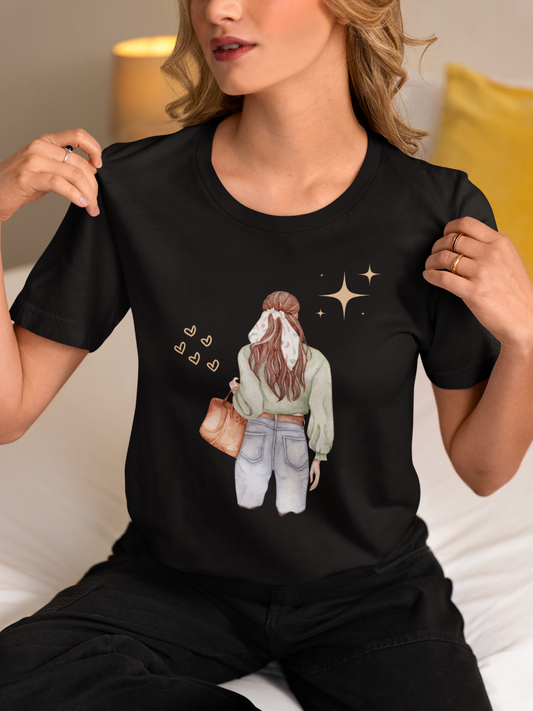 Lady looking at Night Sky Graphic