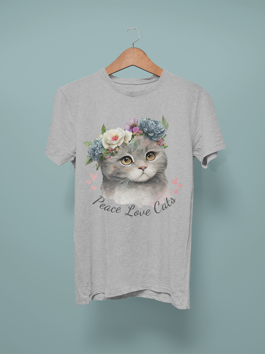 Lt Grey Marl Peace Love Cats Graphic