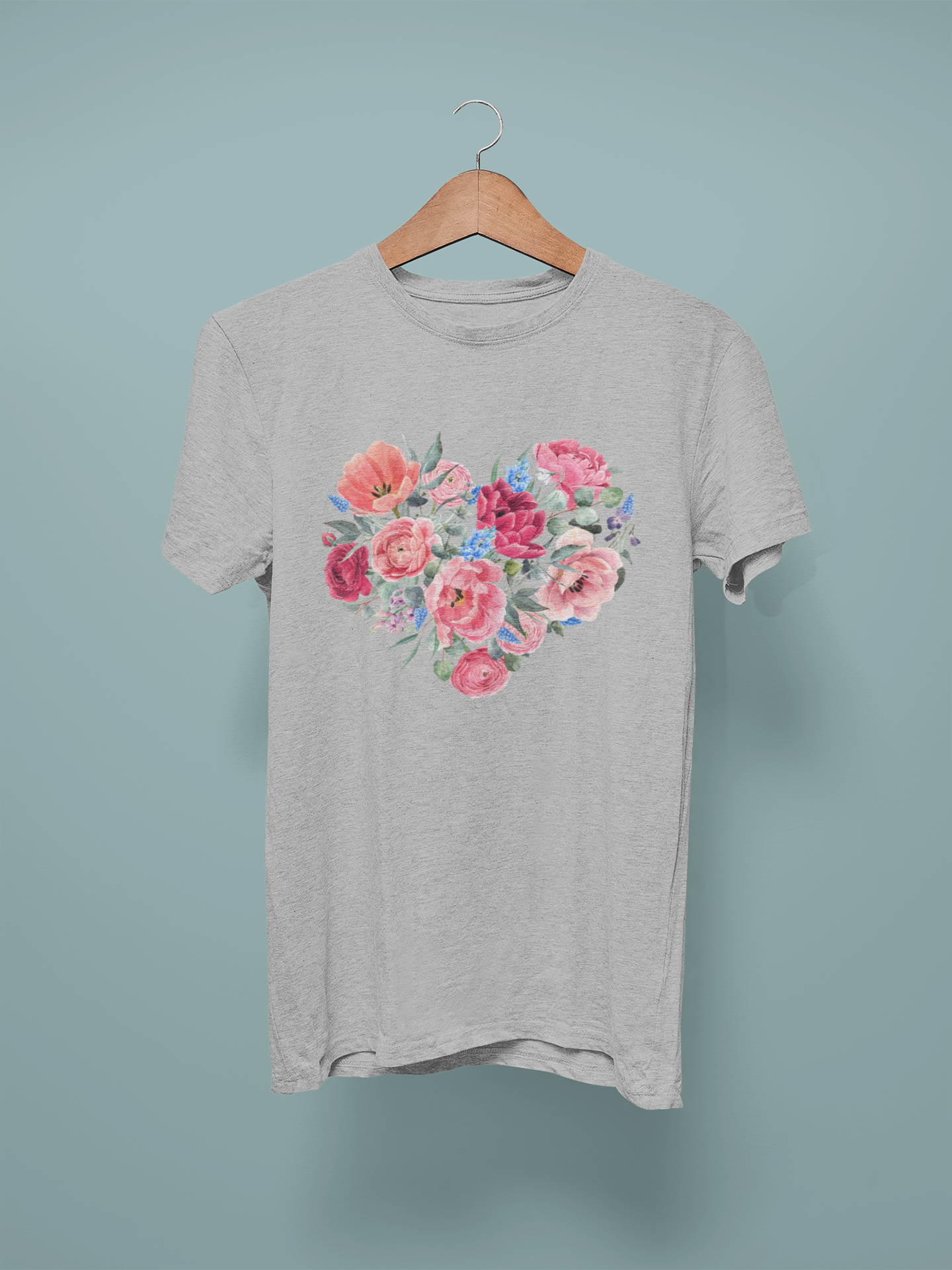 Lt Grey Marl Flower Heart Graphic