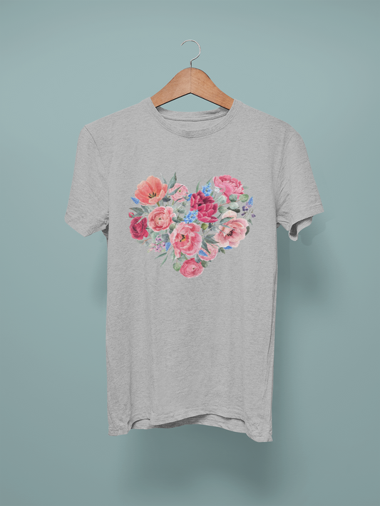 Lt Grey Marl Flower Heart Graphic