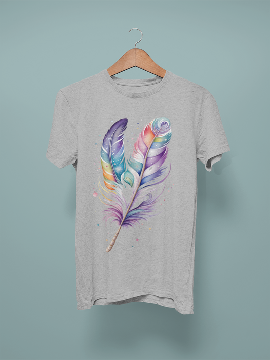 Lt Grey Marl Colourful Feather Graphic