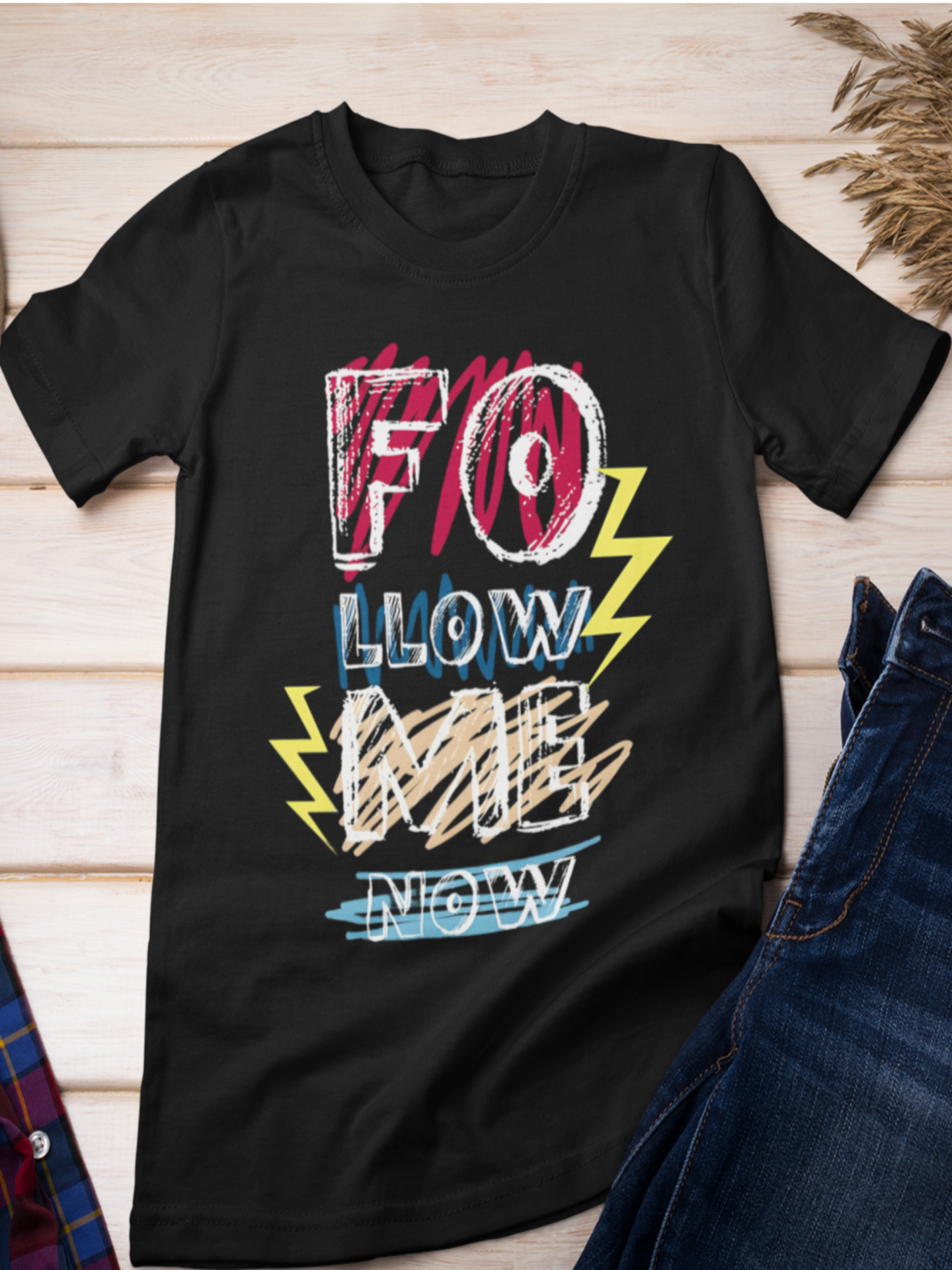 Black Follow me Now Graphic