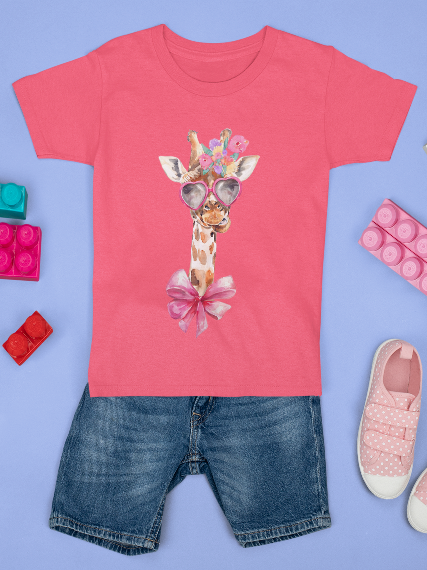 Coral Cute Giraffe Graphic